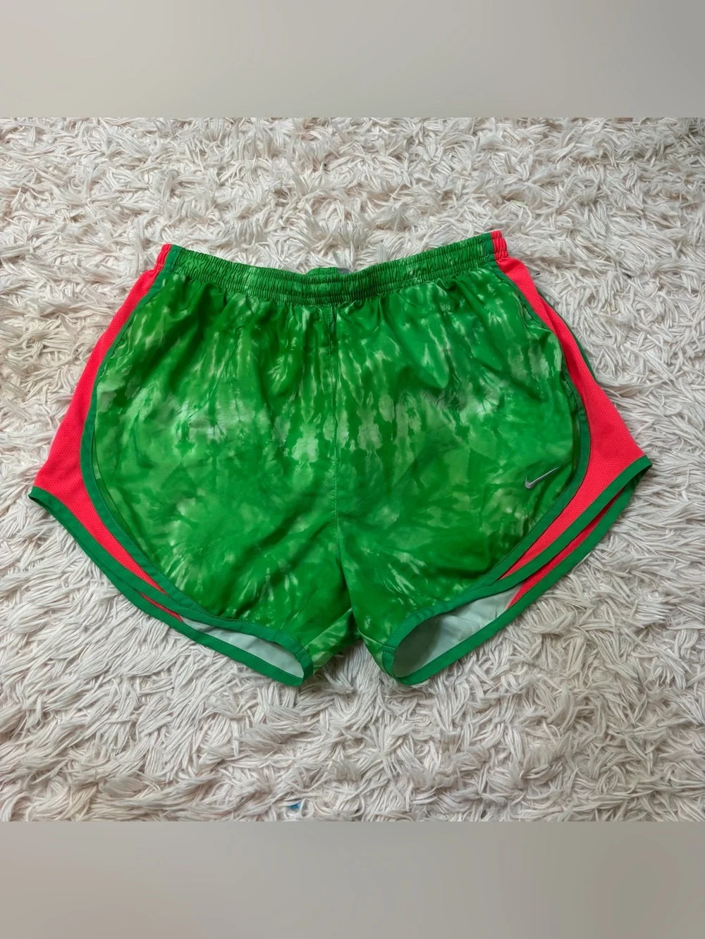 Nike Green Tie-Dye Athletic Shorts with Pink Side Panels